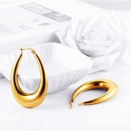 Hoop & Huggie 2022 Trends French Style Women Titanium Stainless Steel Hollow Geometric Earring High Polished Gold Silver ColorHoop