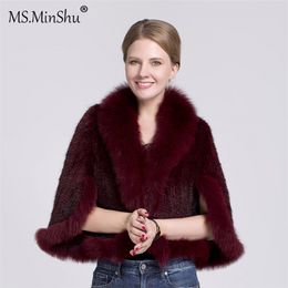 Womens Fur Faux MsMinShu Natural Mink Poncho Trimmed Coat Collar Women Outwear Sleeveless Woven Jacket 220829