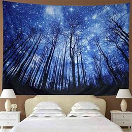 Psychedelic Forest Tapestry Fantastic Galaxy Landscape Tapestrys Hippie Bohemian Wall Cloth For Dorm Living Room Bedroom J220804