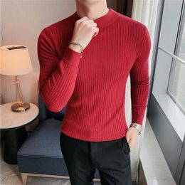 Winter Men's Turtleneck stripe Sweaters Thick Warm High Neck Sweater Mens Sweaters Slim Pullover Men Knitwear Male Sweater 220822