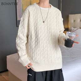 Twist Solid Color Sweaters Men Long Sleeve Simple Casual Pullovers for Males Loose Vintage Couple Knitwear Spring Fall Tops Chic 220822