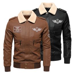 6XL Plus Size Men Autumn Brand Vintage Classic Warm Fleece Bomber Leather Jacket Coat Men Outfits Casual Faux Leather Jacket 220822