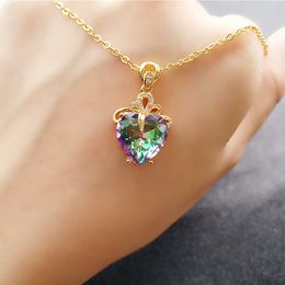 Fashion Crystal Necklace for Women Heart Gemstone Pendants Engagement Wedding Necklace