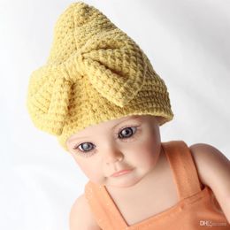 0-24M Waffle Crochet Knitted Beanie for Baby Girl Newborn Big Bow Warm Hospital Hat New Born Turban Baby Triangular Witch Cap