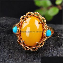 With Side Stones Natural Baltic Amber Sier Rings Adjustable Mens Women Blood Fashion Jewelry Accessories Gifts Ladies Beeswa Yydhhome Dhyi9