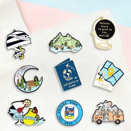 Pins Brooches Creative Trendy Cartoon Cute Book Camping Text Oil Drop Brooch Pin Denim Bag Gift Men Women Fashion Jewelry Clothes Decoration