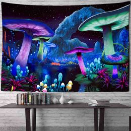 Psychedelic Mushroom Tapestry Bohemian Hippie Wall Hanging Plant Starlight Night View Home Living Room Decor J220804