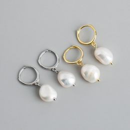 Authentic 925 Sterling Silver Irregular Pearl Hoop Earrings For Women Wedding Party Gifts