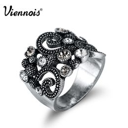 Cluster Rings Viennois Vintage Rhinestone Cocktail For Women Retro Antique Pattern Wide Ring Party Statement Fashion Jewelry GiftsCluster