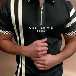 Men Summer Letter Printing Short Sleeve Men's Polo Shirt Business Clothes Luxury Men Tee Shirt Brand Polo Stripe Clothes 220822