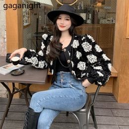 Gaganight Mesh Appliques Flower Women Coat Long Sleeve O Neck Ladies Korean Crop Jackets Spring Outwear Tops Drop 220819