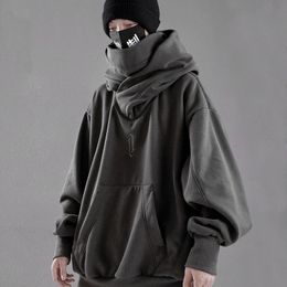 Houzhou techwear preto moletom com capuz moletom com capuz baggy harajuku japonês streetwear hip hop outono gola alta homens 220822