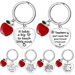Stainless Steel Key ring Keychain Heart Pendant Teacher's Day Gift Apple Handmade