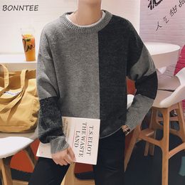 Pullovers Men Sweater Autumn Oneck Patchwork Knitwear Korean Style Trendy Teens BF Casual Fashion Allmatch Design Vetement 220822