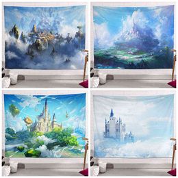 Castle Oil Paint Tapestry Lace Wall Boho Decoration Home Aesthetic Room Hippie Tapiz Mural J220804