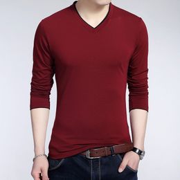 Men's T-Shirts Shirt Spring And Autumn Tees Men Tops Youth Long Sleeve Casual V-Neck Men's T-Shirt Fashion Solid TshirtMen's