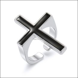 Band Rings Vintage Black Big Cross Open Ring For Women Party Jewellery Men Trendy Gothic Metal Finger Drop Delivery 2021 Yydhhome Dh5Nm