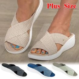 Sandals Slippers Women Shoes Casual Platform Slides Solid Comfort Flats Plus Size Cross Summer 2022 Beach Ladies SlippersSandals