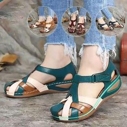 Sandals Round Toe Wedge Heel Hollow Ankle Paste Buckle Not Grind Feet Summer Single Shoes Trend Female Cool Leather SandalSandals