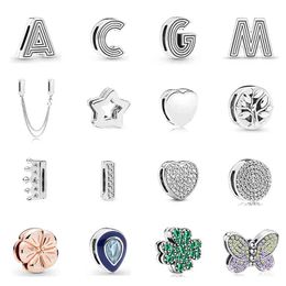 New Original 925 Sterling Silver Alphabet Clip Stopper Charms Beads Fit Pandora Reflextions Bracelet Diy Women Jewellery