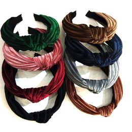 New Fashion Women Headband Striped Velvet Knotted Hairband Solid Color Classic Headwear Adult Hair Accessories