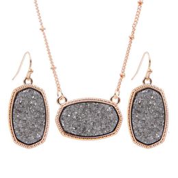 Necklace Earrings & Necklace Oval Style Resin Druzy Drusy Pendant Hexagon Druse Charms Rose Gold Drop Fashion Jewelry Set GiftEarrings
