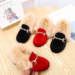 Real Hair Loafers With Buckle Moccasin Winter Kids Fur Velvet Shoes Baby Girls Princess Children Warm Brand Casual Shoe 220822