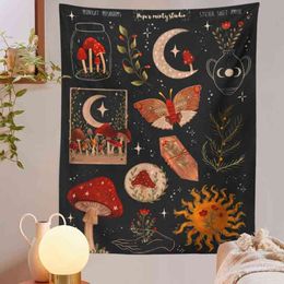 Home Tarot Cards Moon Starry Mushroom Graphic Hippie Bohemian Wall Rugs Psychedelic Witchcraft Decor Tapiz Decoration Mural J220804
