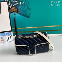 7A bags top quality Designer Marmont Matelasse crossbody Mini Chain Shoulder tote Bag Woman 446744 original Genuine Leather Blue Crossbody Luxury fashion purses