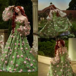 Garden Floral Rural Prom Dresses Long Sleeves Appliques Floor Length Colourful Evening Dress