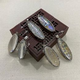 Charms Natural Abalone Shell Marquise Pendant 22x57mm Inlaid Rhinestone Colorful Charm Fashion Jewelry DIY Necklace Earring AccessoriesCharm