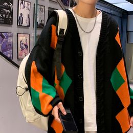 Men's Jackets Autumn Male Casual Knit Jacket Tops Korean Men's Knitted Cardigan Fashion Plaid Man Oversized Sweaters 220826