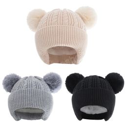 Bobble Baby Hats Winter Knitted Kids Beanies Faux Fur Ball Baby Bonnet Infant Cap for Girls Boys Accessories Toddler Hats 0-3Y