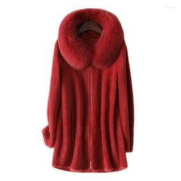 Women's Fur Winter Women's Wool Coat Hooded Collar Long-Sleeved Zipper Soft Delicate Warm Ladies Jacket Simple Fashion Casual