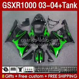 Injection mold Fairings For SUZUKI GSXR-1000 K 3 GSXR 1000 CC K3 GSXR1000 2003 2004 Body 147No.84 GSX-R1000 1000CC 03 04 GSX R1000 2003-2004 OEM Fairing & Tank green flames