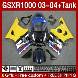 Injection Mould Fairings For SUZUKI GSXR-1000 K 3 GSXR 1000 CC K3 GSXR1000 2003 2004 Body 147No.75 blue yellow GSX-R1000 1000CC 03 04 GSX R1000 2003-2004 OEM Fairing & Tank