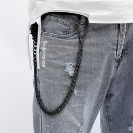 Belts 14mm Men Belt Vintage Black Waist Stainless Steel 316L Cuba Chain Chunky Fringes Harajuku Jeans Keychain JewelryBelts