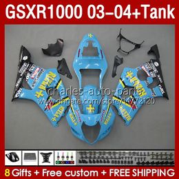 OEM Fairings & Tank For SUZUKI GSXR-1000 K 3 GSX R1000 GSXR 1000 CC 03-04 Body 147No.16 1000CC GSXR1000 K3 03 04 GSX-R1000 2003 2004 Injection mold Fairing kit RIZLA cyan