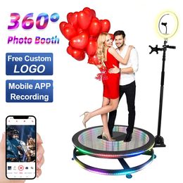 360 Photo Booth Stage Lighting LED Glass bace People to Stand on 100 CM Rotating Portable Stage for parties with Flight Case