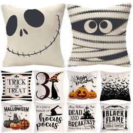 Other Festive Party Supplies Linen Halloween Fall Cushion Cover 18Inch Trick or Treat Farmhouse Cat Witch Home Throw Pillow Covers for Couch Decor 220826