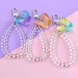 Crystal Butterfly Keychain Trendy Transparent Bead Lanyards Keyring Chains For Women Car Keys Bag Decor Pendant
