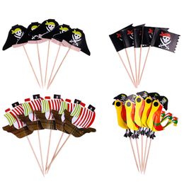 Other Festive Party Supplies 20pcs FoodGrade Pirate Theme Cake Picks Ornamnets Unique Design Cake Insert Card For Party Birthday Party Decoration 220826