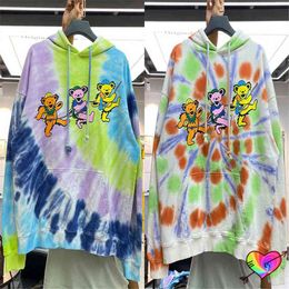 Men's Hoodies Sweatshirts 2021FW Little Bear Hoodie Men Women High Quality Tie-dye Pullovers Cartoon Alien Invasion Heavy Fabric Oversize Sweatshirts T220825