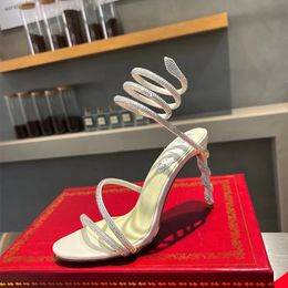 New 23ss caovilla Stiletto sandals Fashion brand Crystal Rhinestones Shoes Bride studded Snake Strass Luxury Designers 9.5cm womens high Heels