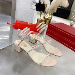 high heels Sandals Luxury Brand Designer Gladiator Shoes Woman Crystal Design Rhinestone Sandal Women Cleo Cross Tied Factory Footwear Chunky Heel