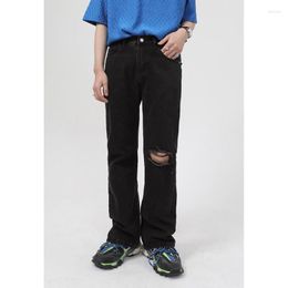 Jeans masculinos negros desgarrados hombres de moda coreana pantalones holgados de mezclilla hip hop y2k