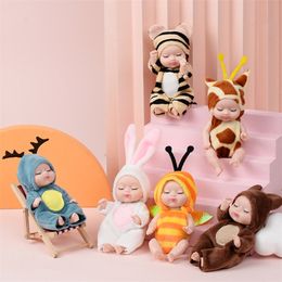 Dolls Cute Animal Baby 3.5inch Deer/ Bee/ Bear Sleep Simulated Reborn for Children's Toy with Clothes a220826