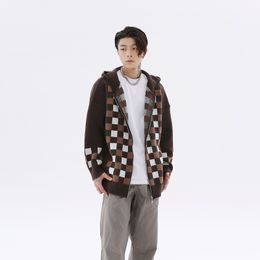 Men's Jackets Autumn and Winter Plaid Hooded Sweaters Harajuku Streetwear Mens Womens Oversized Chequered Patchwork Cardigan Sweater Outwear 220826