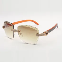 Fine Micro-paved Diamond Sunglasses Frame 3524028-2 with Natural Wood and 58mm Clear Cut Lens Thickness 3.0mm