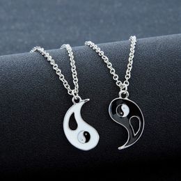 2 Pcs Vintage Fashion Couple Necklace For Women Men Matching Yin yang Pendant BFF Friendship Jewelry Best Friends Lovers Gift